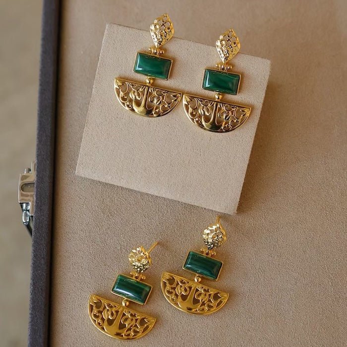 Royal Style Drop Earrings with Malachite