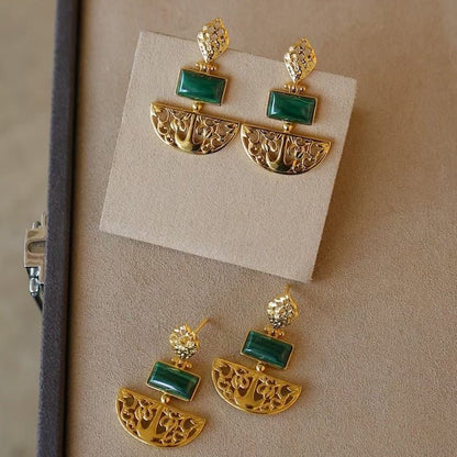 Royal Style Drop Earrings with Malachite