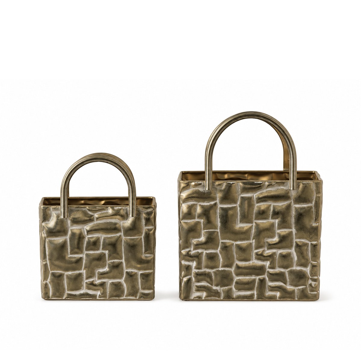 Gold metal handbag vases - set of 2