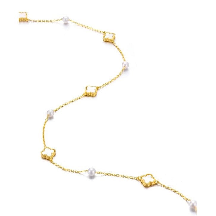 Elegant MOP Lucky Clover Pearls Beads Necklace