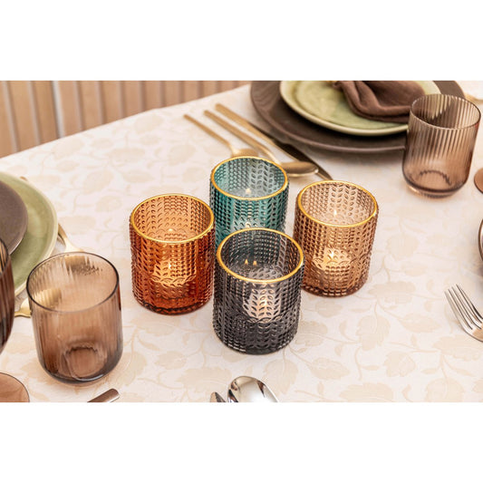 4 COLOR CANDLE HOLDERS WITH GOLDEN EDGES 8X8X9CM - SET OF 4