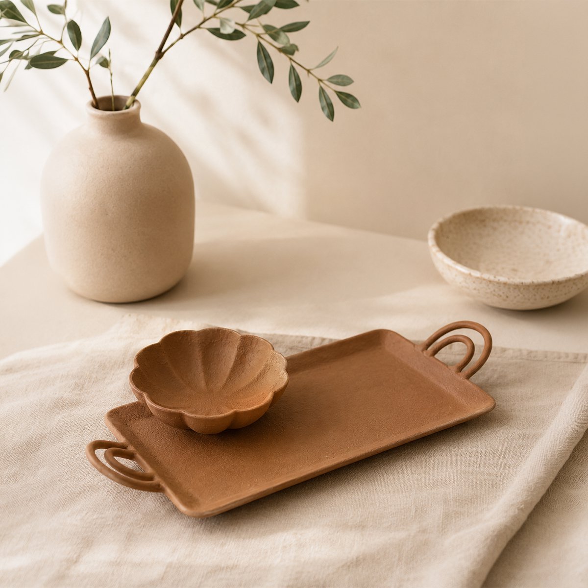 Beige rectangular aluminum tray 59x19x6cm
