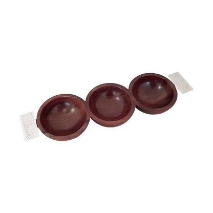 Aperitif set 3 wooden cups with silver handles