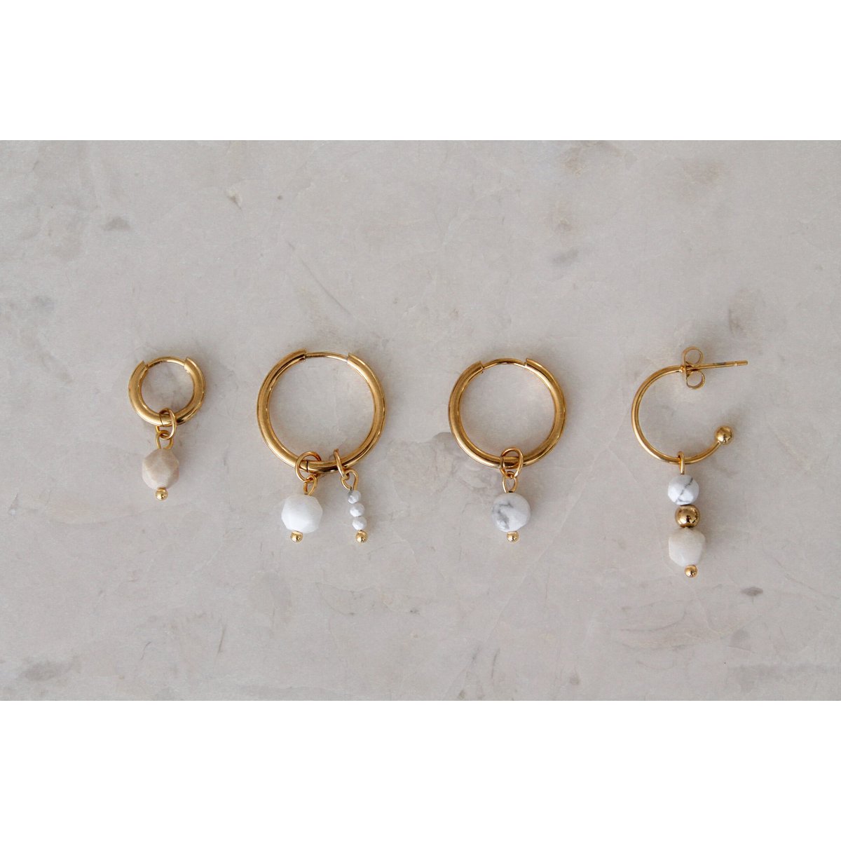 Earrings Howlite Faceted - Gold