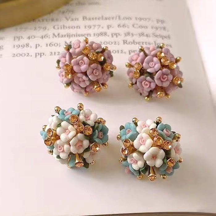 Blooming Rose Bouquet Ceramic Earrings