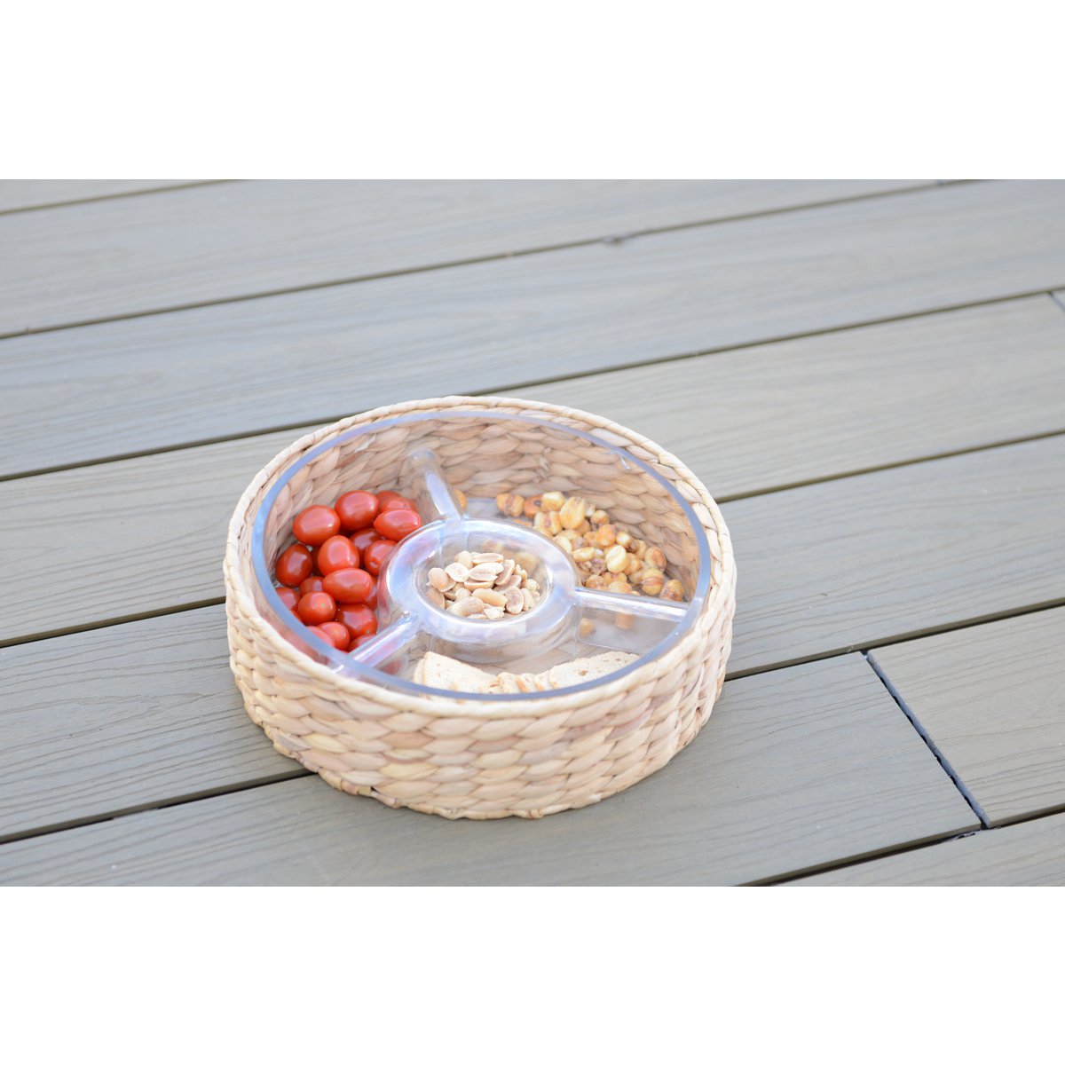 Aperitif set 3 rattan compartments 28x28x8cm
