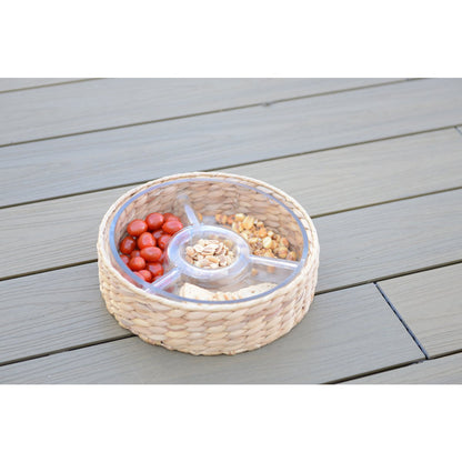 Aperitif set 3 rattan compartments 28x28x8cm