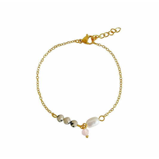 Jasper, Pearl and Rose Quartz Bracelet - Gold