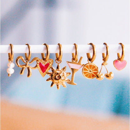 Stainless steel creoles with cherry - red/gold