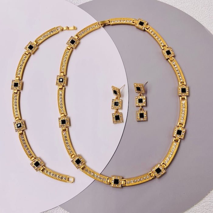 Vintage Style Geometric Black Onyx Jewelry Set