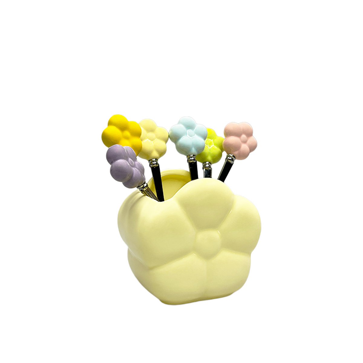 Flower teaspoons with holder - set of 6