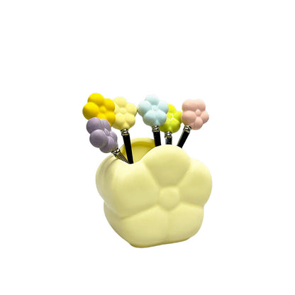 Flower teaspoons with holder - set of 6