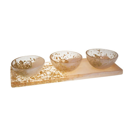 Aperitif set of 3 cups on a glitter resin tray