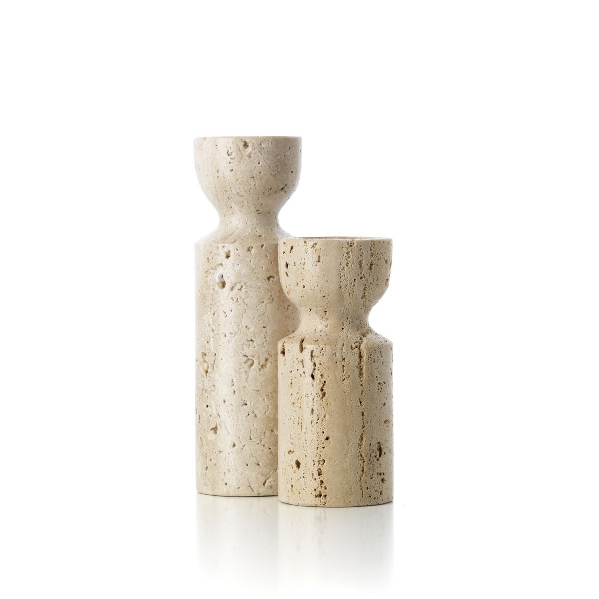 The Travertine Hourglass Candle Holder - Beige - M