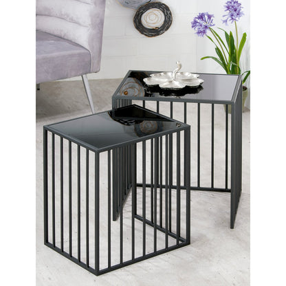 Metal glass set of 2 side tables "Straight" rectangular