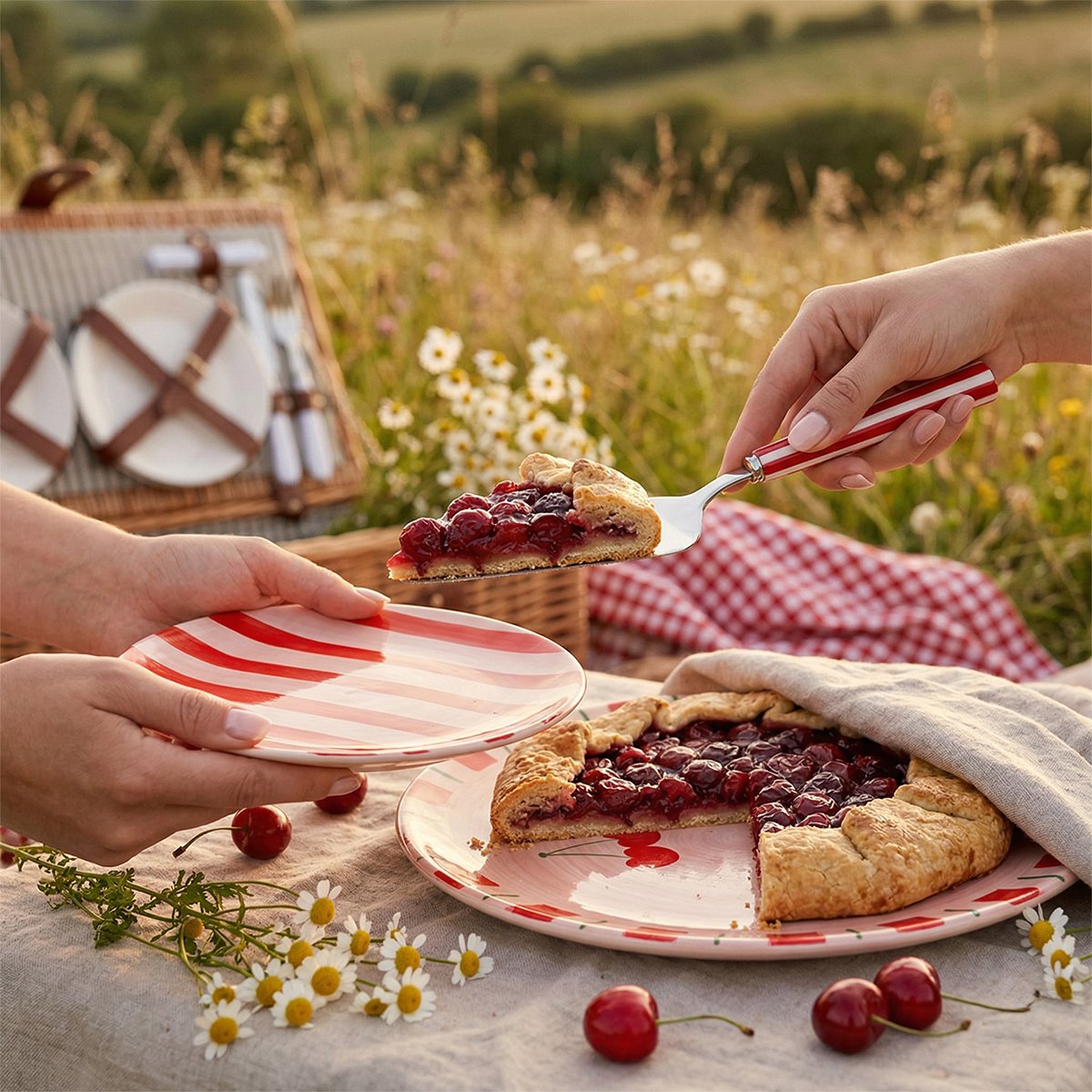 Red striped pie server
