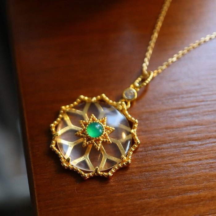 Clear Quartz Crystal Flower Pendant Necklace