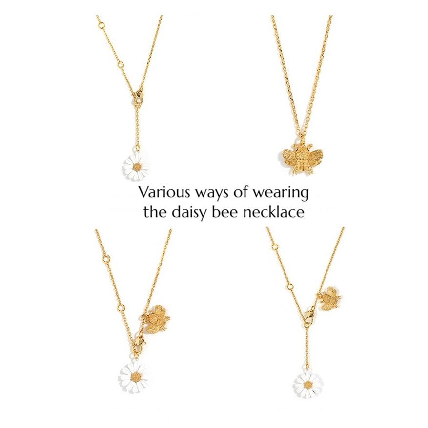 Daisy Flower with Bee Charm Necklace