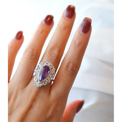 Royal Style Pear-cut Amethyst Ring - Adjustable