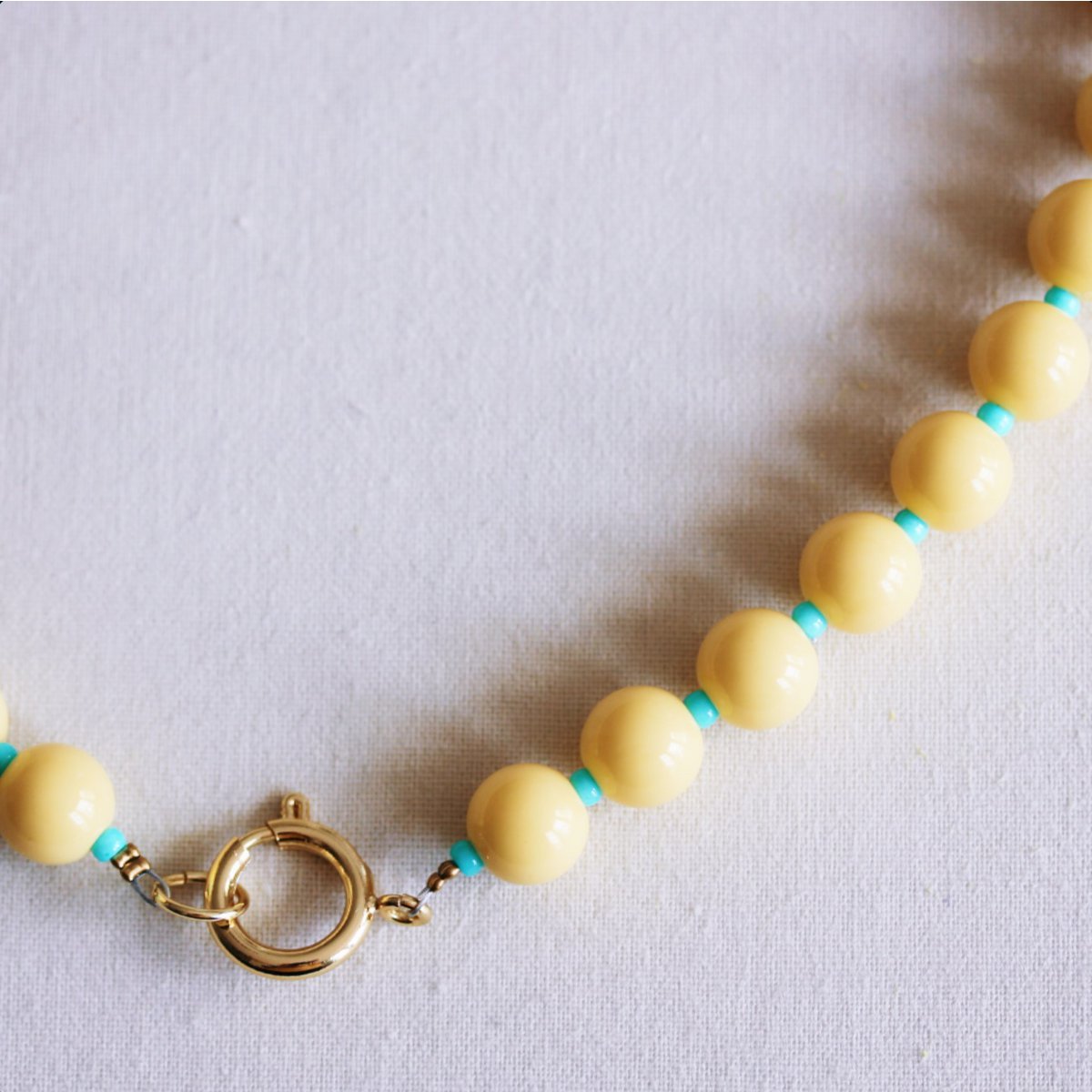 Beaded necklace with Miyuki beads - yellow/mint