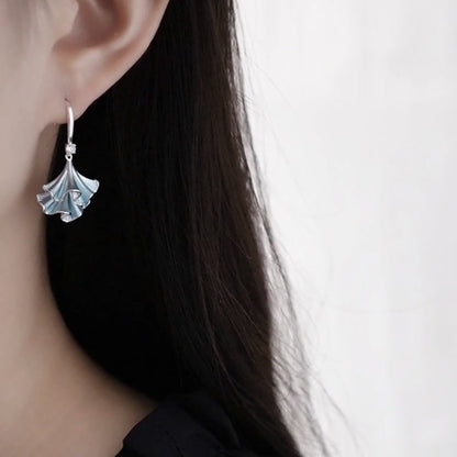 Light Blue Ginkgo Leaf Silver Earrings