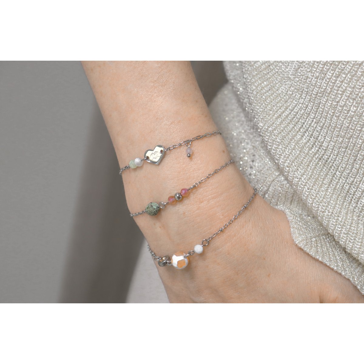 Dzi Agate & Moonstone Bracelet - Silver