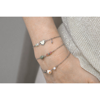 Dzi Agate & Moonstone Bracelet - Silver