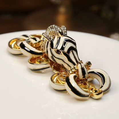 Vintage Zebra Enamel Chunky Statement Bracelet