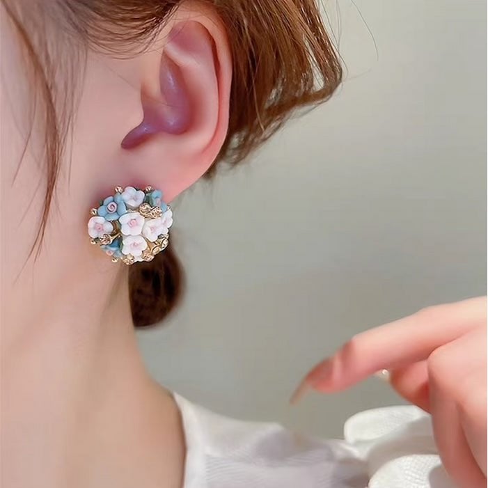 Blooming Rose Bouquet Ceramic Earrings