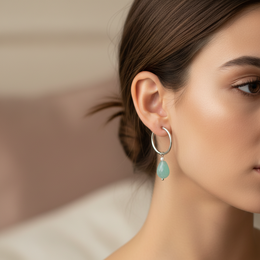 Amazonite Drop Earrings - Silver