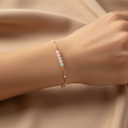 Aquamarine and Rose Quartz Bracelet - Gold