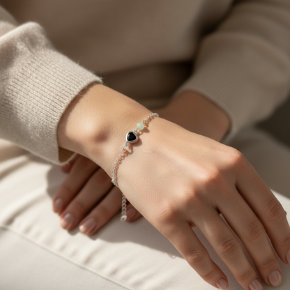 Aventurine & Crystal Heart Bracelet - Silver