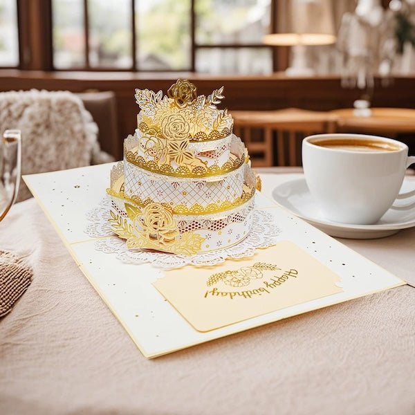3D Birthday Card - Luxurious Lace Cake Design