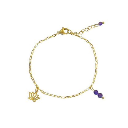 Lotus & Amethist Armband - Gold