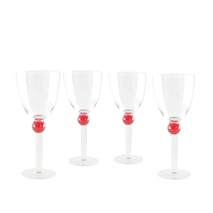 Wine glasses with red diamond foot - Lot of 4