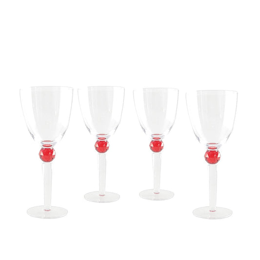 Wine glasses with red diamond foot - Lot of 4