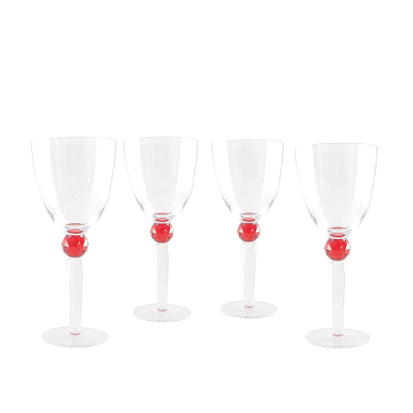 Wine glasses with red diamond foot - Lot of 4