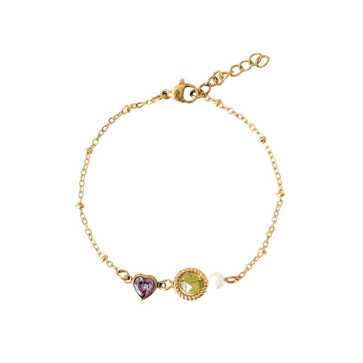 Peridot, Pearl & Heart Bracelet - Gold