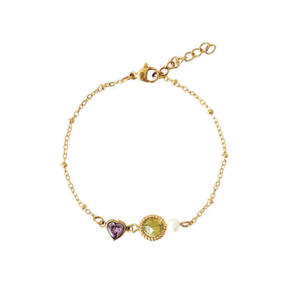Peridot, Pearl & Heart Bracelet - Gold