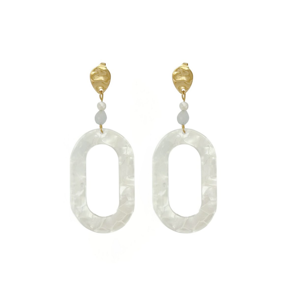 Statement Earrings Shell & Aquamarine - Gold