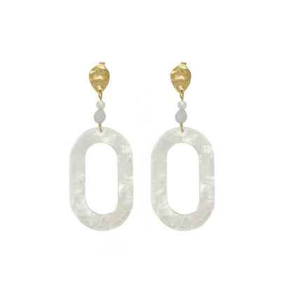 Statement Earrings Shell & Aquamarine - Gold
