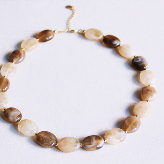 XL oval bead necklace - mix nude