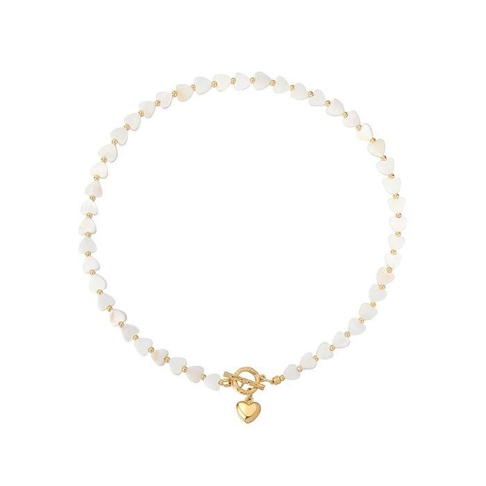 Mother of Pearl Heart Beads Necklace with OT Buckle