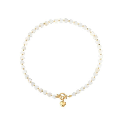 Mother of Pearl Heart Beads Necklace with OT Buckle