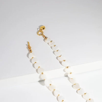 Mother of Pearl Heart Beads Necklace with OT Buckle