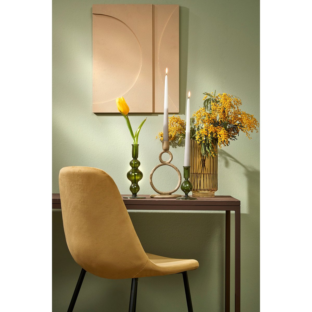 Dinner candle Dip-dye Light gray