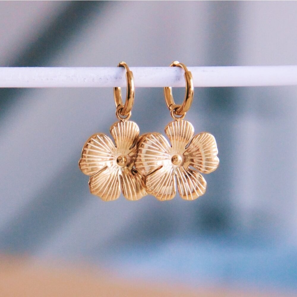 Stainless steel hoop earrings with open flower Copy
