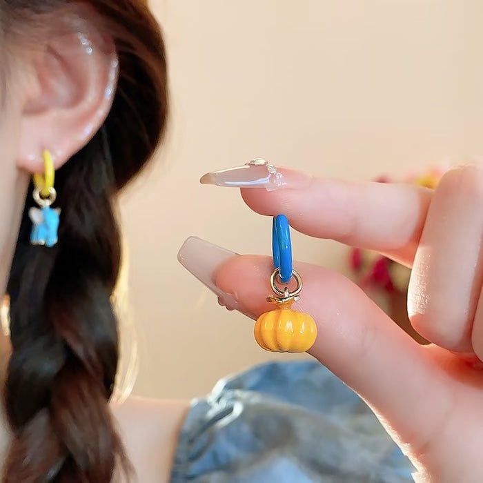 Enchanted Elephant & Pumpkin Enamel Hoop Earrings