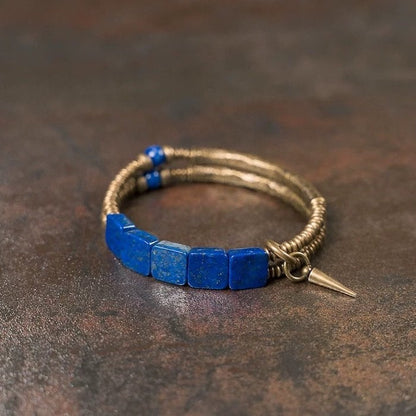 Lapis Lazuli Square Plate Bracelet with Bronze Bangles