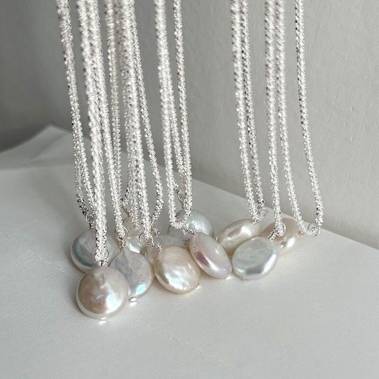 Glitter Coin Baroque Pearl Pendant Necklace